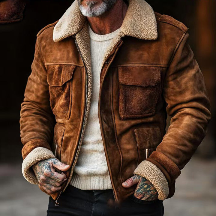 Herren Lederjacke mit warmem Sherpa-Futter und praktischen Taschen Drune