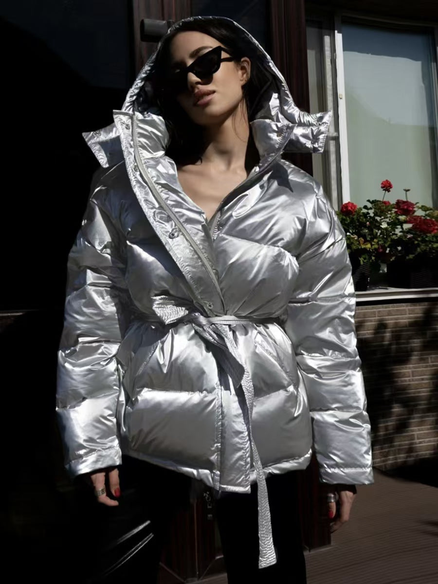 Damen Glanzende Winterjacke mit oversized Schnitt und Kapuze Drune