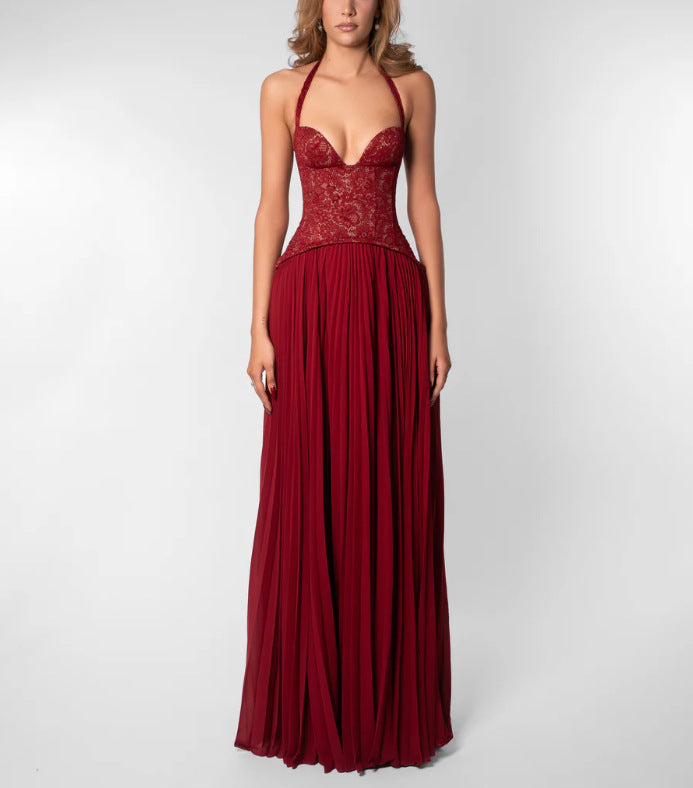 Damen nan elegantes Abendkleid mit Spitzenkorsett und plissiertem Maxirock Drune