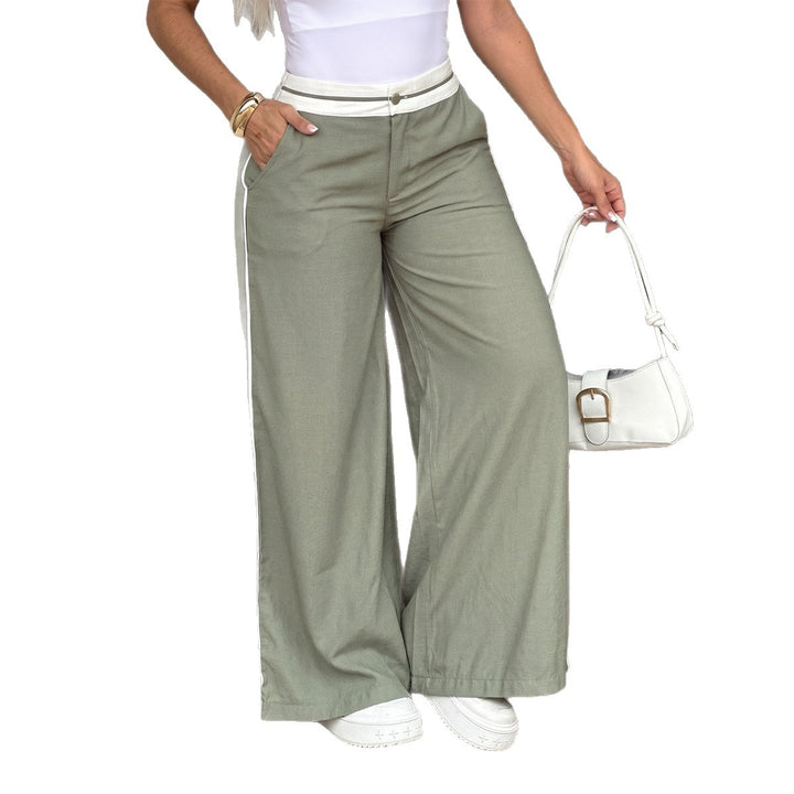 Damen nan weite High‑Waist Palazzohose mit Kontrastpaspel und Taillengürtel Drune