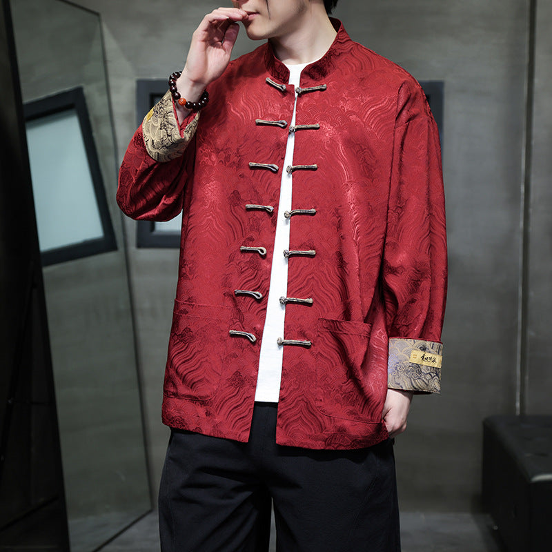 Herren nan traditionelle Tangjacke mit chinesischem Knotenverschluss und Brokatärmeln Drune
