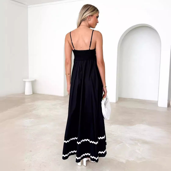 Damen luftiges Langkleid mit zarten Rüschendetails und verstellbaren Spaghettiträgern Drune