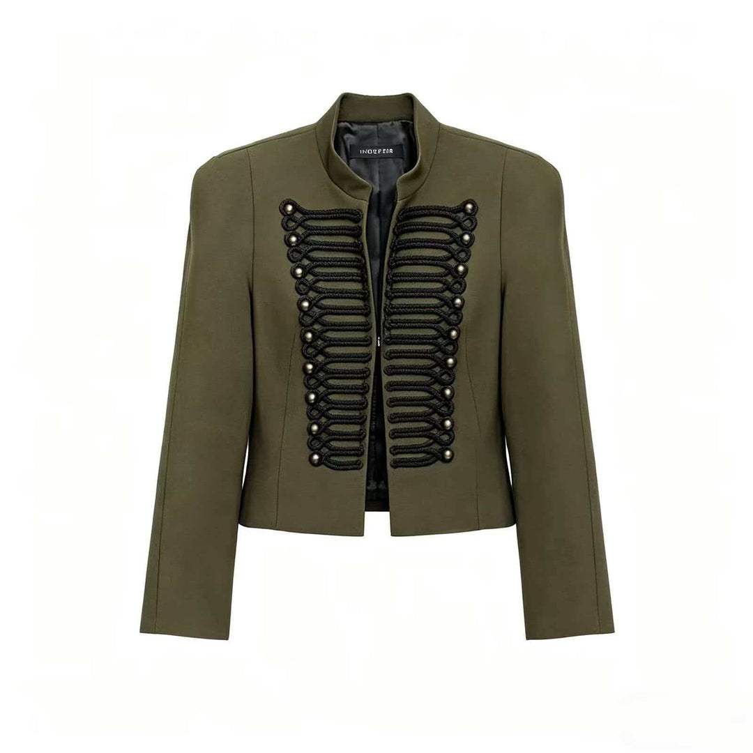 Damen nan militärisch inspirierte Kurzjacke mit Stehkragen und Zierkordeln Drune