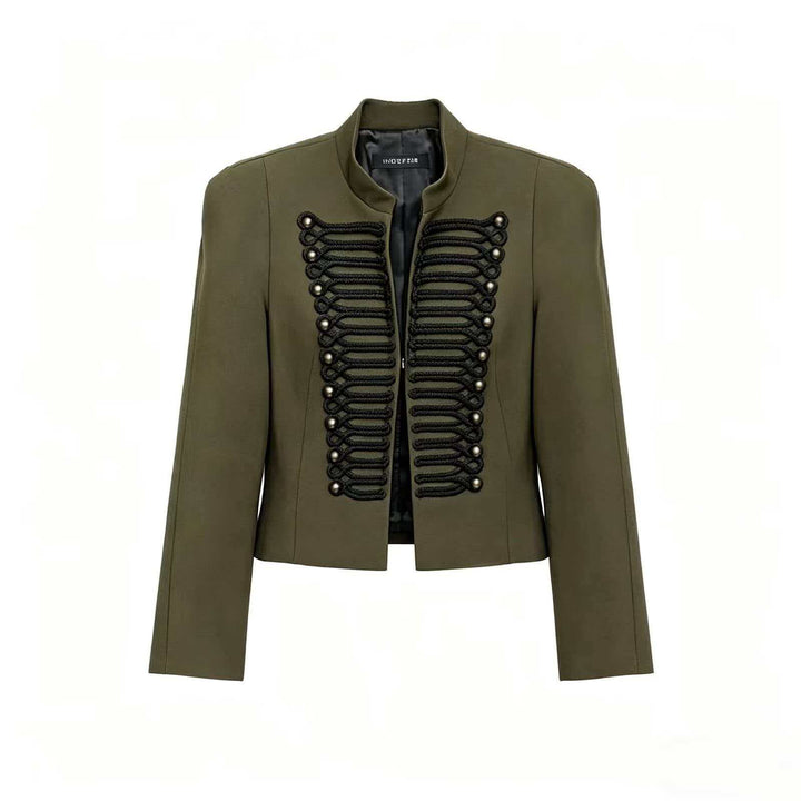 Damen nan militärisch inspirierte Kurzjacke mit Stehkragen und Zierkordeln Drune