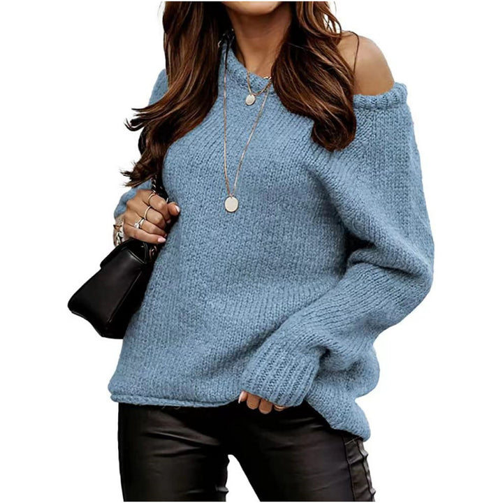 Damen lässiger Pullover mit offenem Schulterdesign und weichem Strick Drune