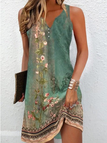 Damen, Lässiges Sommerkleid mit V-Ausschnitt und Asymmetrischem Saum Drune