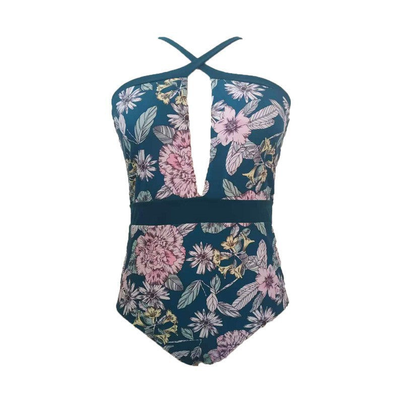 Damen Sportlicher Badeanzug mit tiefem V-Ausschnitt und floralem Design Drune