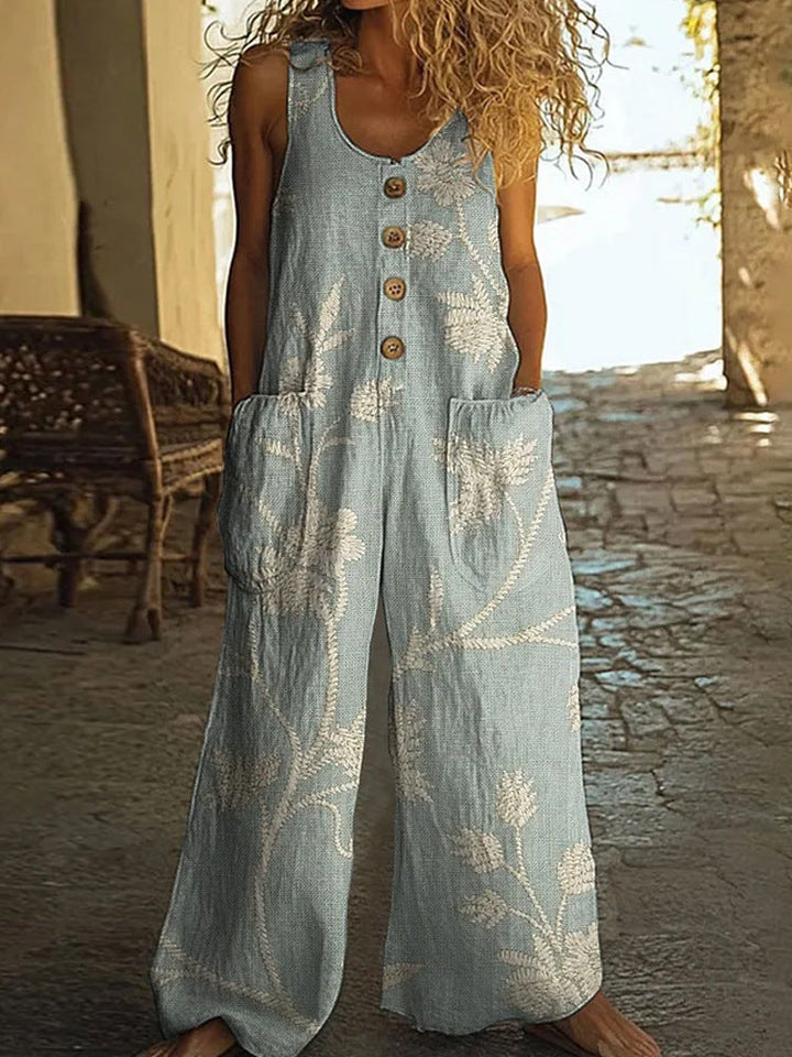 Damen Künstlerische Blumenmuster Latzhose Drune
