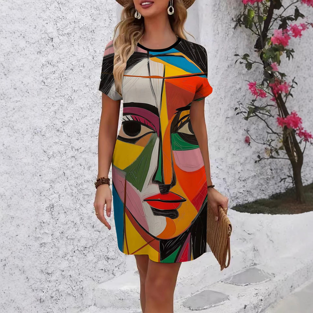 Damen T-Shirt Kleid mit floralem Design und bequemem Schnitt Drune