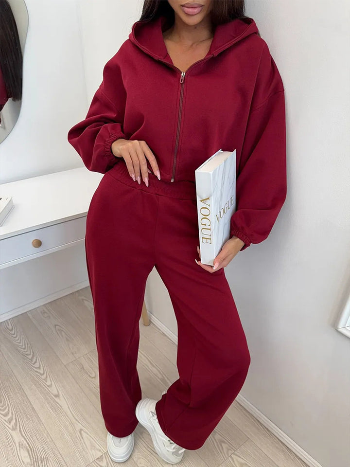 Damen Elegantes Sportliches Set mit Kapuze und weiter Hose Drune