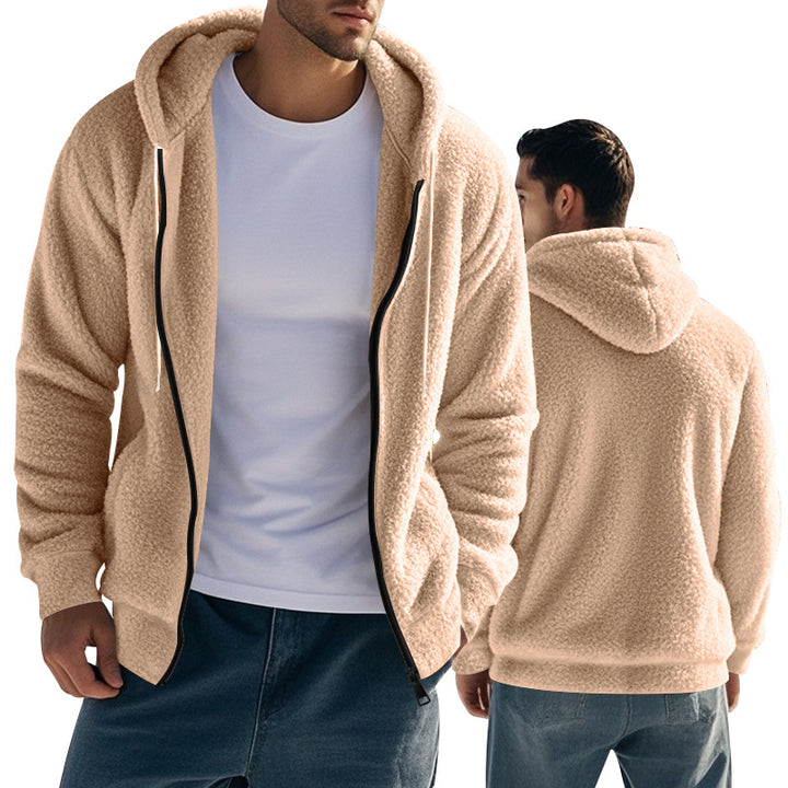 Herren nan Sherpa-Fleece Kapuzenjacke mit durchgehendem Reißverschluss und versteckten Seitentaschen Drune