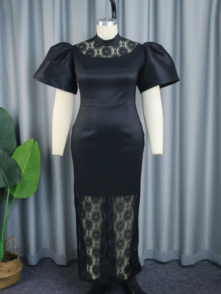Damen Elegantes Maxikleid mit dekorativen Puffärmeln und romantischem Spitzenunterbau Drune
