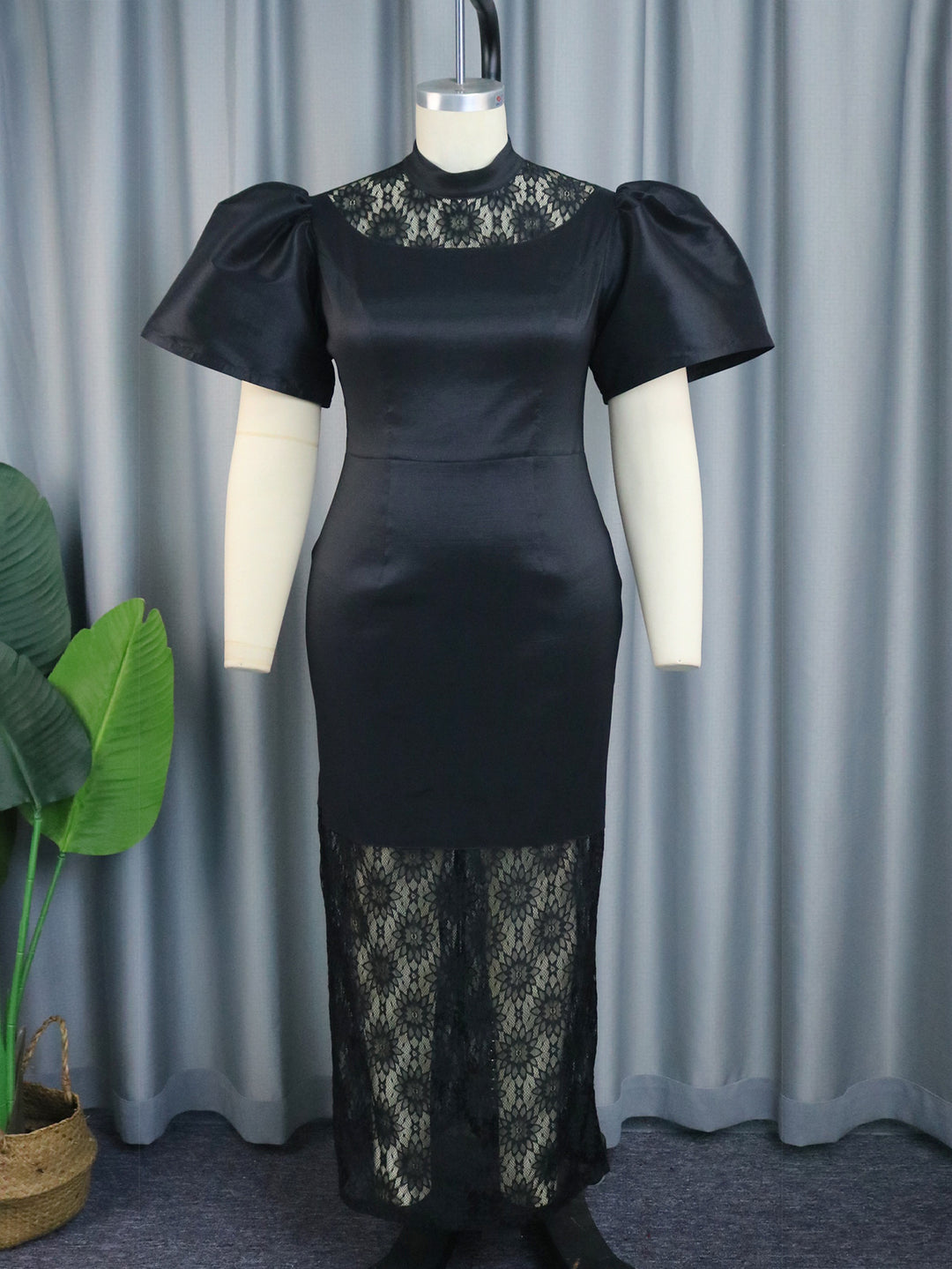 Damen Elegantes Spitze-und-Satin Abendkleid Drune