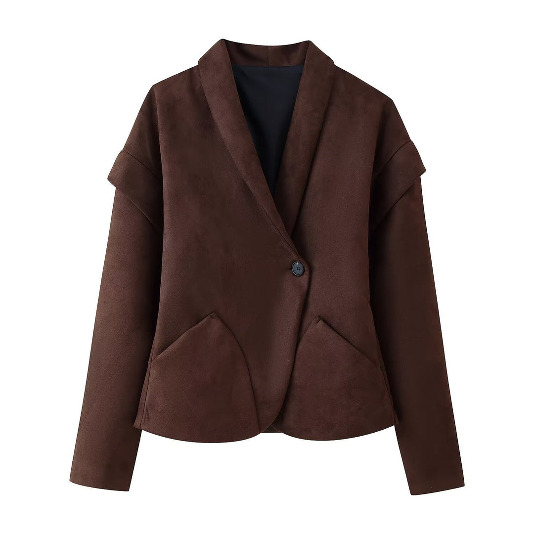 Damen modische Blazerjacke mit großzügigen Taschen und asymmetrischem Schnitt Drune