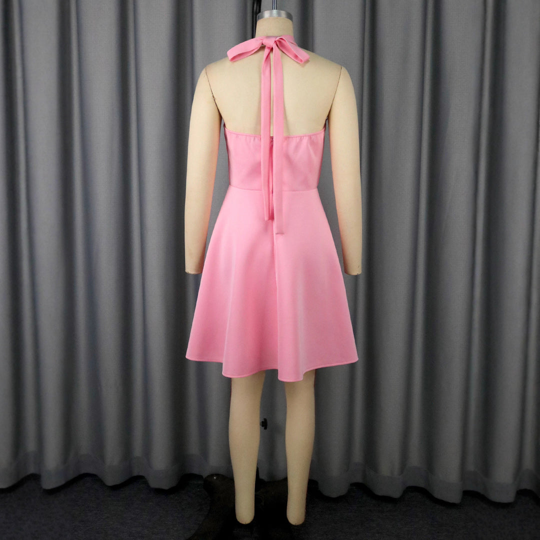 Damen elegantes Midikleid mit floraler Applikation und asymmetrischem Bund Drune