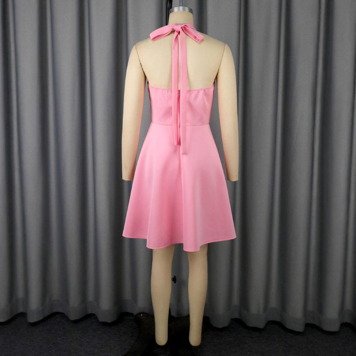 Damen elegantes Midikleid mit floraler Applikation und asymmetrischem Bund Drune