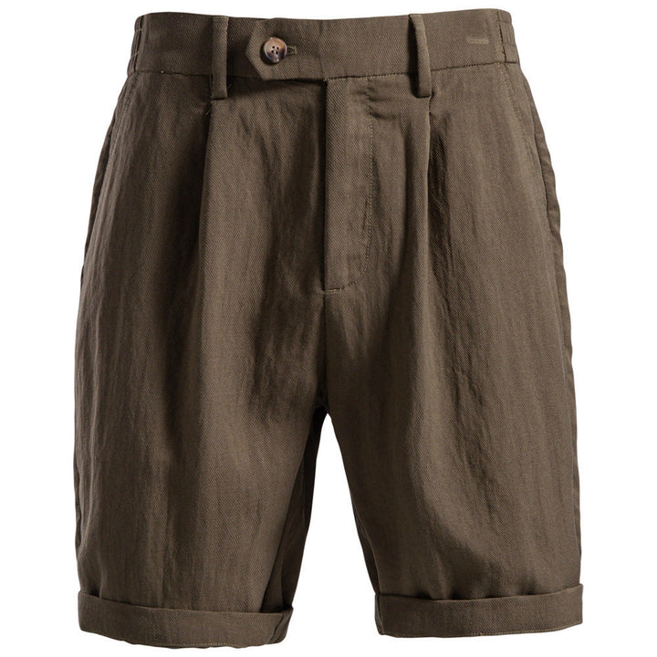 Herren nan lässige Leinenshorts mit Umschlag und Bundfalten Drune