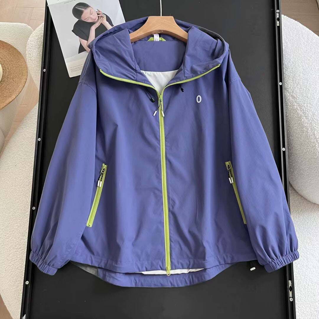 Damen leichte Windbreaker-Jacke mit seitlichen Reißverschlusstaschen Drune