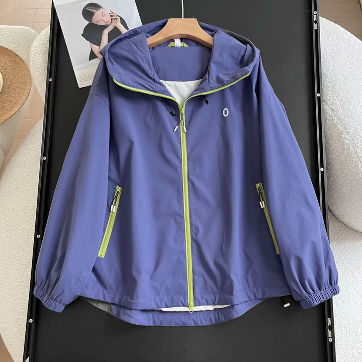 Damen leichte Windbreaker-Jacke mit seitlichen Reißverschlusstaschen Drune