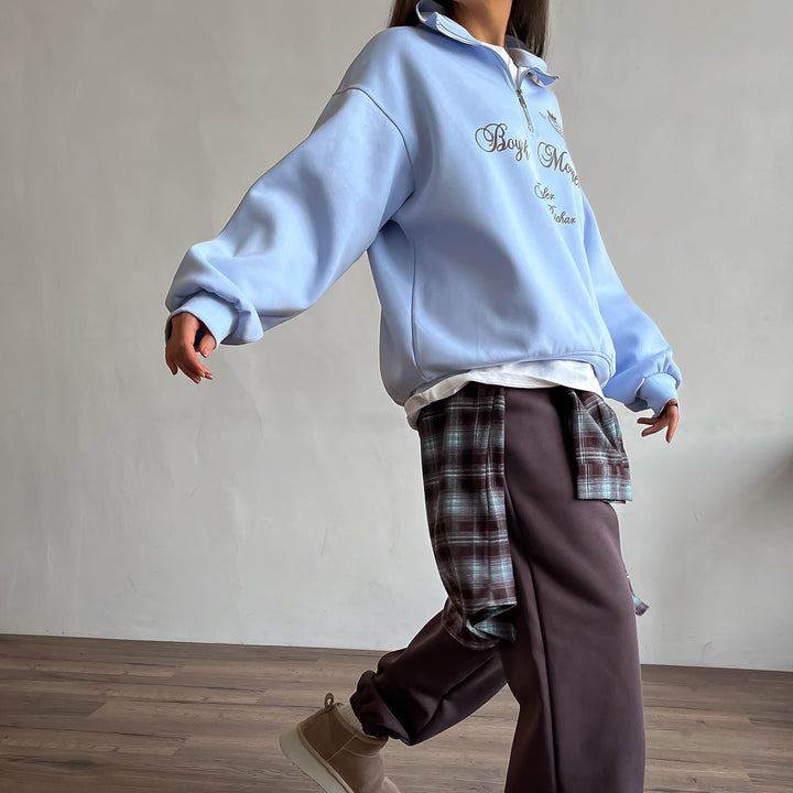 Damen Sweatshirt mit modernem Stehkragen und kreativem Druck Drune