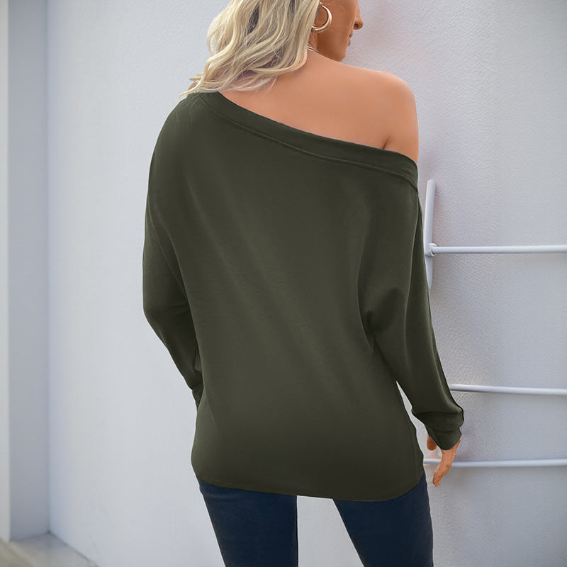 Damen Oversized Langarmshirt mit asymmetrischem Ausschnitt und feinen Knopfdetails Drune