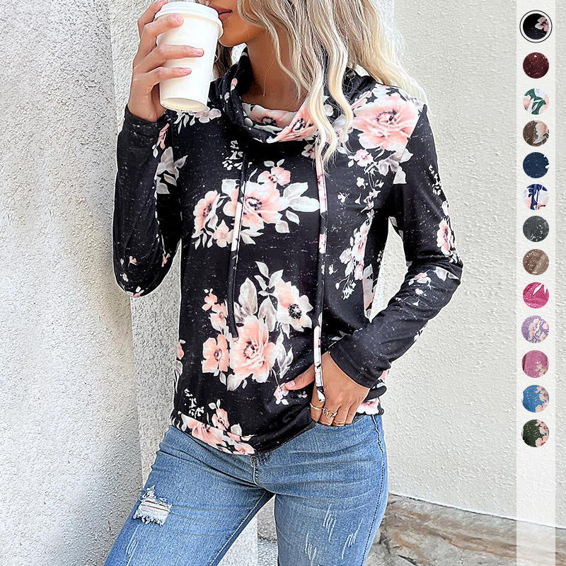Damen Pullover mit floralem Muster und hohem Kragen Drune