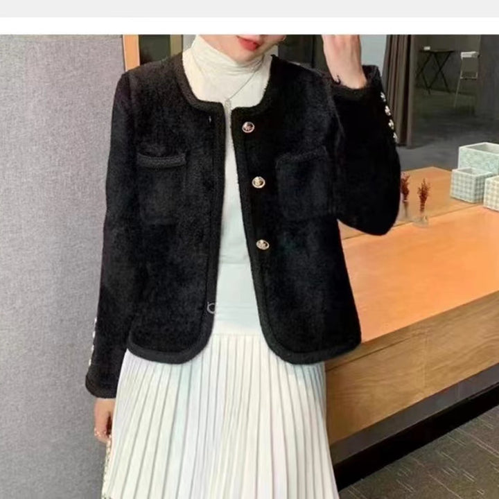 Damen Elegante Strickjacke mit goldenen Knöpfen und feiner Struktur Drune