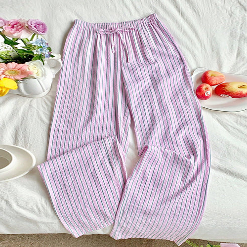Damen bequeme Sommerhose mit gestreiftem Design und elastischem Bund Drune