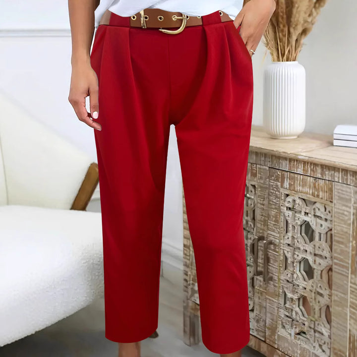 Damen Klassische Hochtaillenhose mit weit geschnittenem Bein Drune