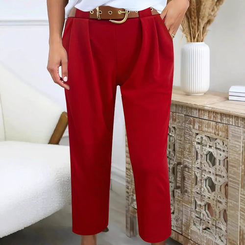 Damen Klassische Hochtaillenhose mit weit geschnittenem Bein Drune