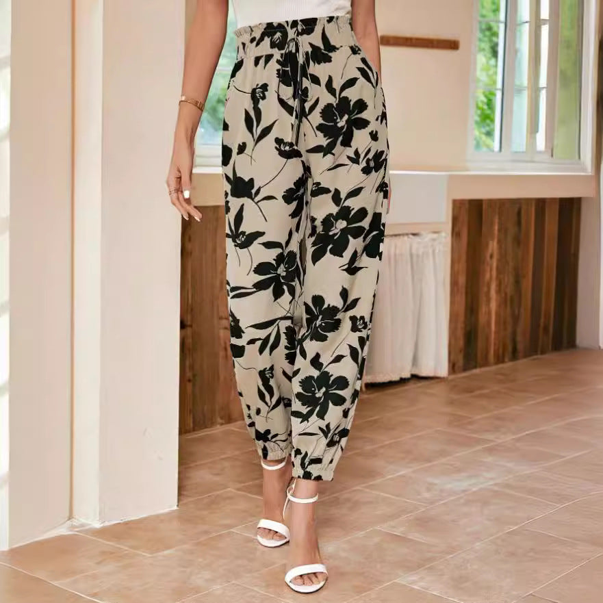 Damen trendige Blumendruck-Hosen Drune