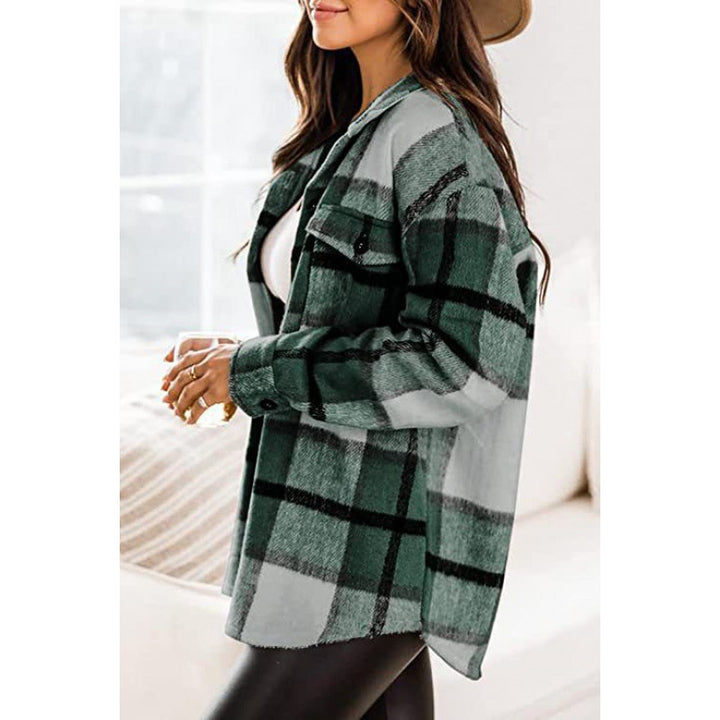 Damen Flanell-Hemdjacke mit stilvollem Karomuster und praktischen Brusttaschen Drune