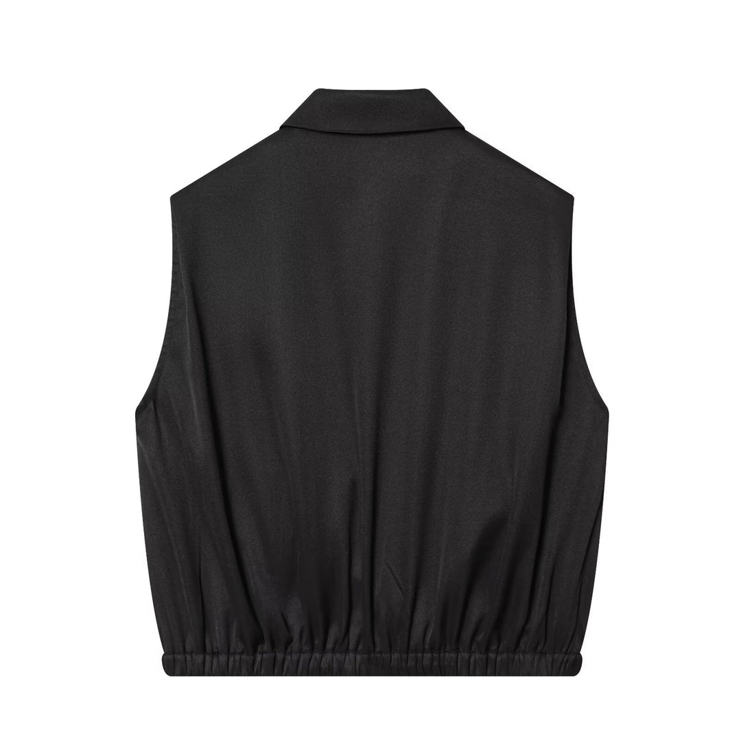 Damen ärmellose Utility-Weste mit seitlichen Taschen und elastischem Bund Drune