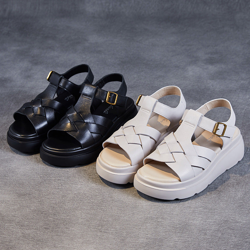 Damen Stilvolle Geflochtene Plateau Sandalen Drune