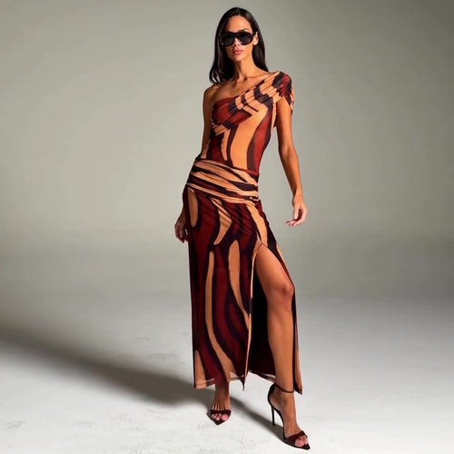 Damen Maxikleid mit asymmetrischem Schnitt und aufregendem Grafikdesign Drune