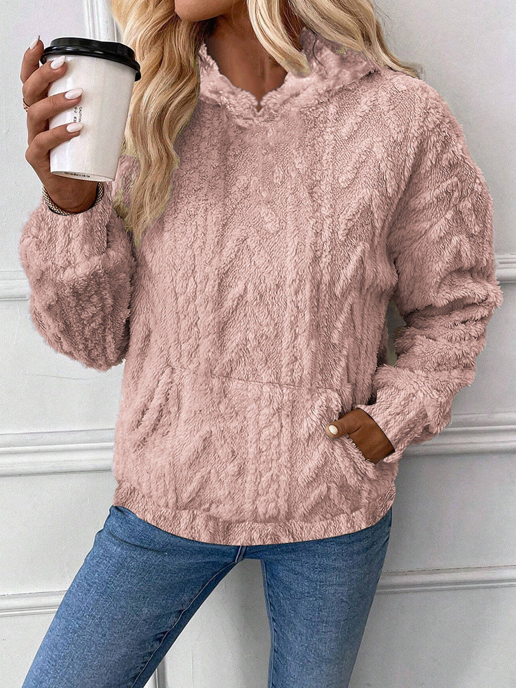Damen Kapuzenpullover aus kuscheligem Material mit eingearbeitetem Beuteltaschen Drune