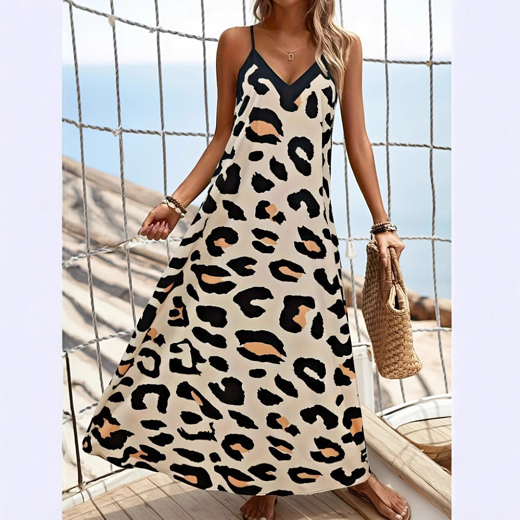 Damen Maxikleid mit Tiermotiv und spaghettiträgern Drune