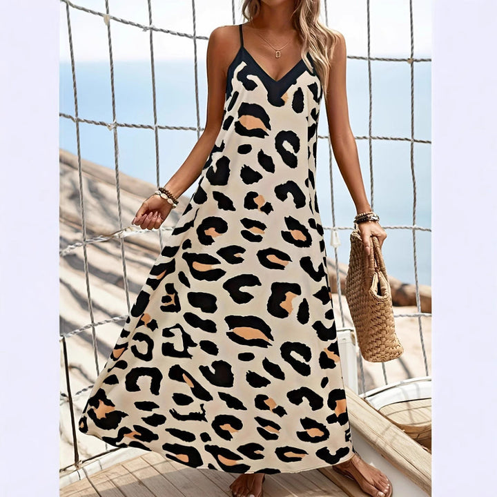 Damen Maxikleid mit Tiermotiv und spaghettiträgern Drune