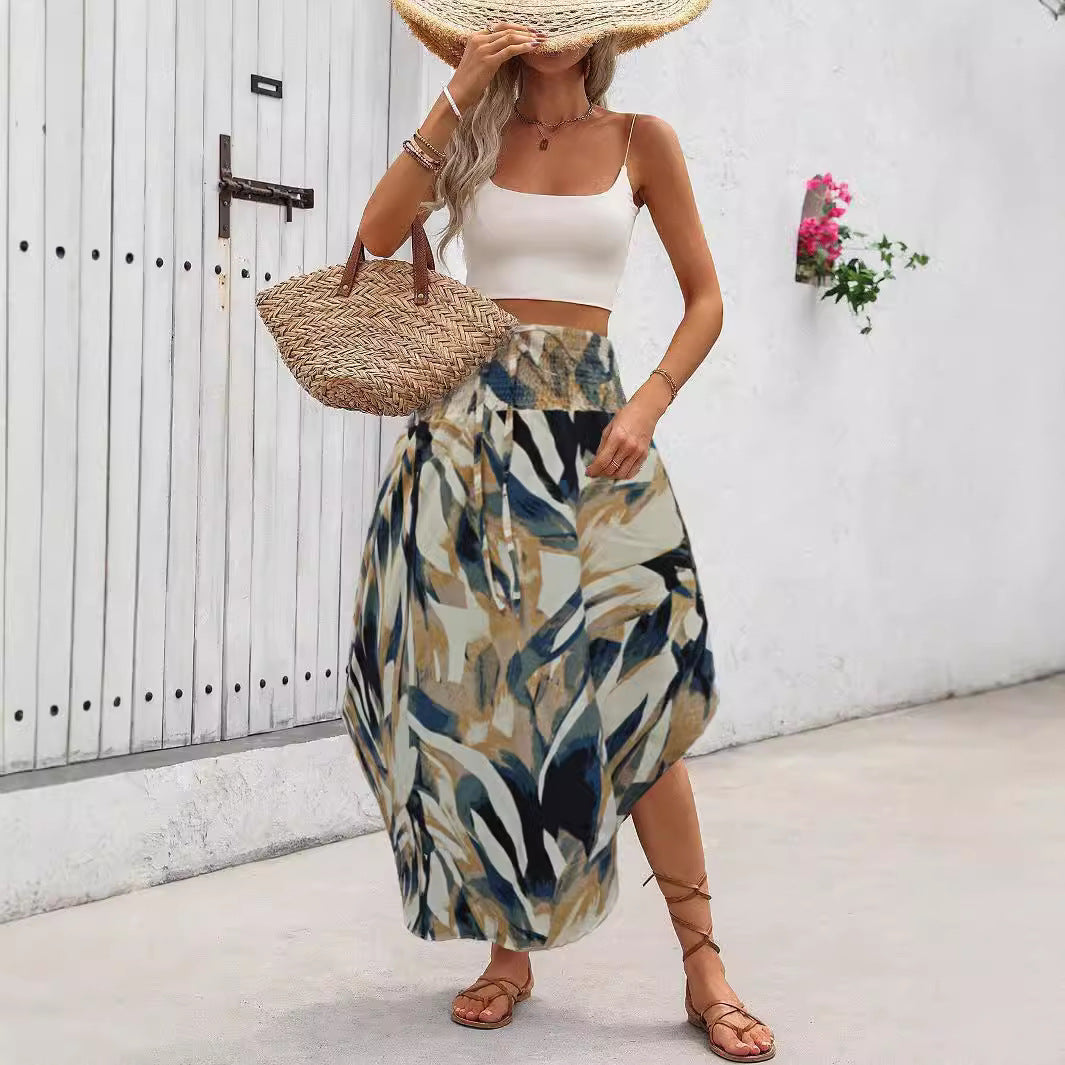 Damen Midirock mit elastischem Taillenbund und floralem Muster Drune