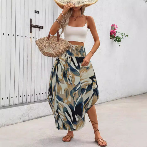 Damen Midirock mit elastischem Taillenbund und floralem Muster Drune