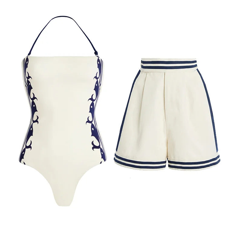 Damen Einteiler Badeanzug mit raffiniertem Cut-Out und dekorativen Schleifen Drune