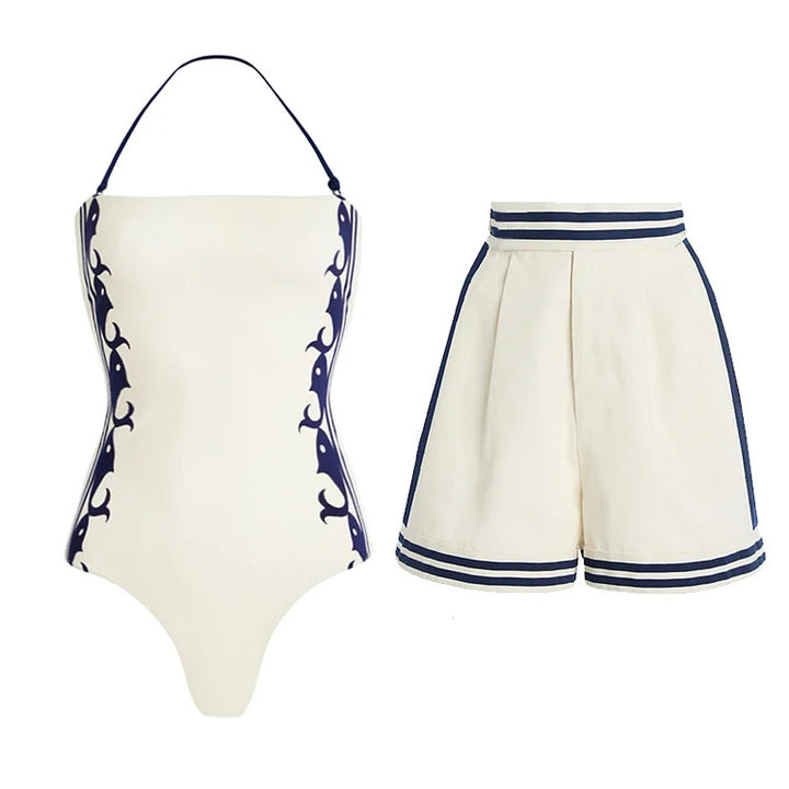 Damen Einteiler Badeanzug mit raffiniertem Cut-Out und dekorativen Schleifen Drune