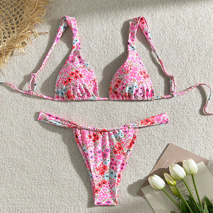 Damen Triangel-Bikini mit verstellbaren Trägern und floralem Muster Drune