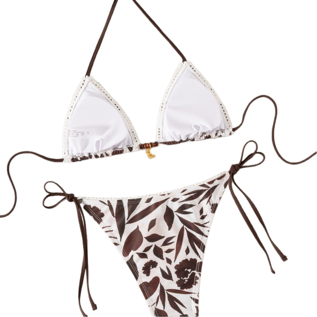 Damen Triangel-Bikini mit floralen Details und verstellbaren Trägern Drune
