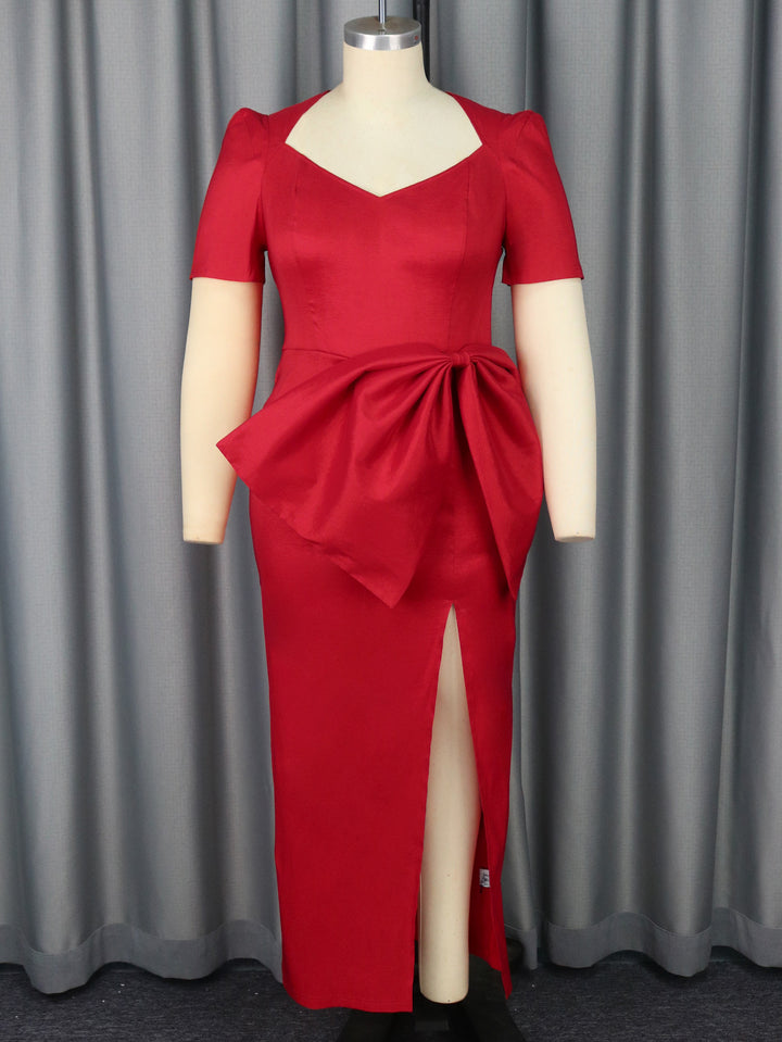 Damen Elegantes Abendkleid mit dekorativem Schleifen-Akzent und hohem Schlitz Drune