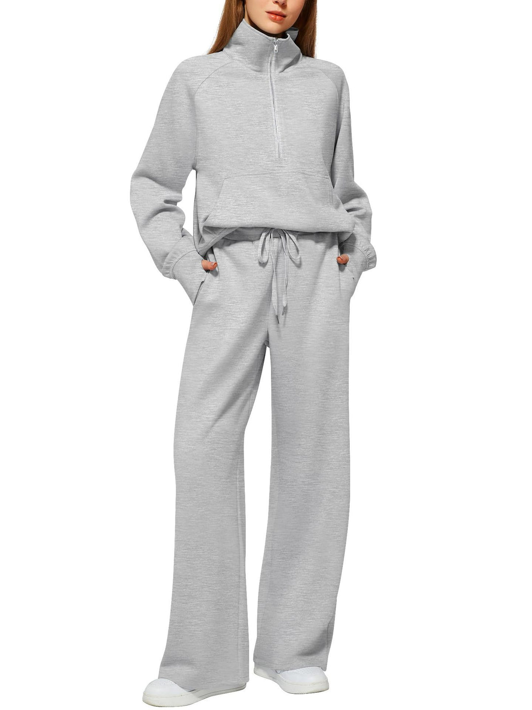 Damen elegantes und lässiges Freizeitset mit hohem Kragen und weit geschnittenen Hosen Drune