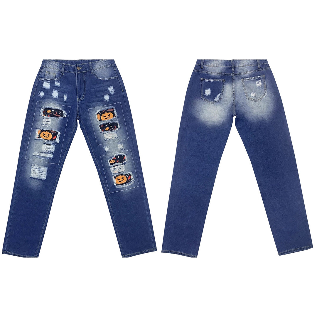Damen Ripped Jeans mit Halloween-Motiv Drune