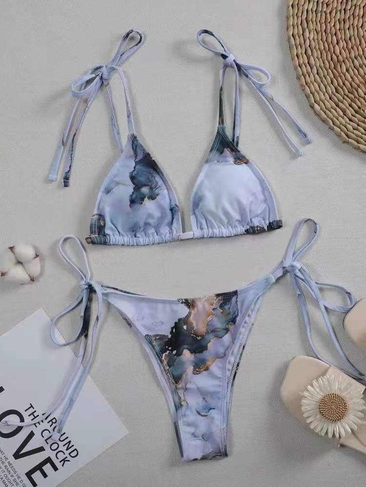 Damen Hoch geschnittenes Bikini-Set mit stylischem Marmor-Print Drune
