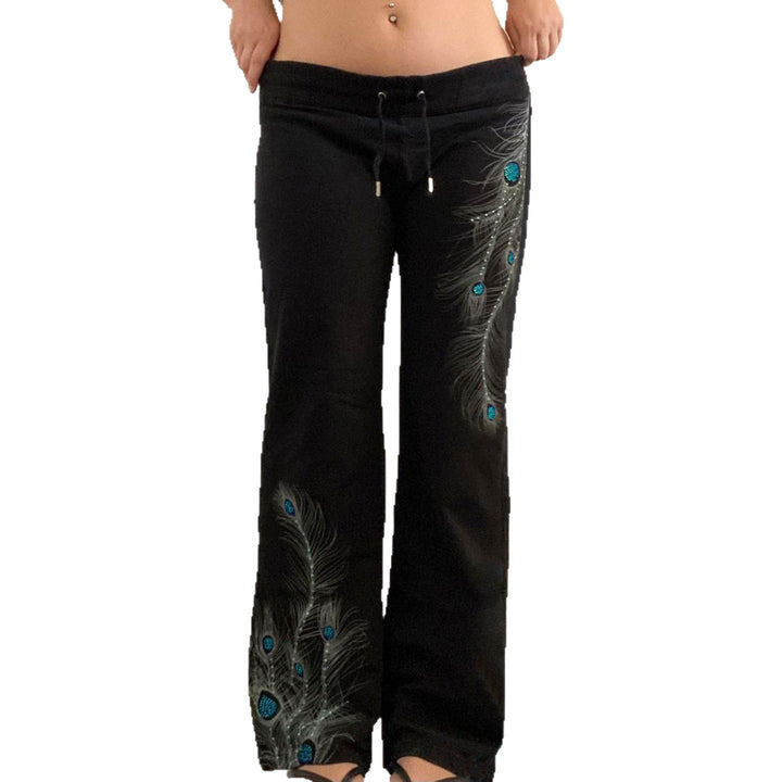Damen Sporthose mit feinem Pfauenfeder-Druck Drune
