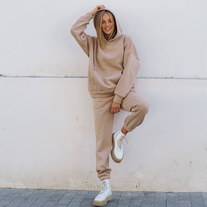 Damen sportliches Fleece-Set mit hohem Kragen Drune